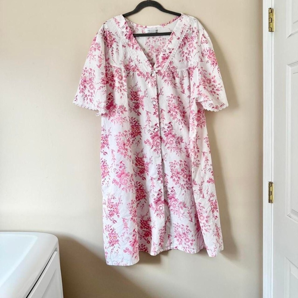 Pink Floral Nightgown 3X Cotton blend Maidenform midi knee length dress